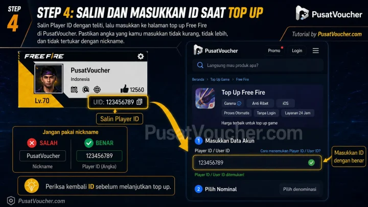 Step 4 : Salin dan Masukkan ID Saat Top Up