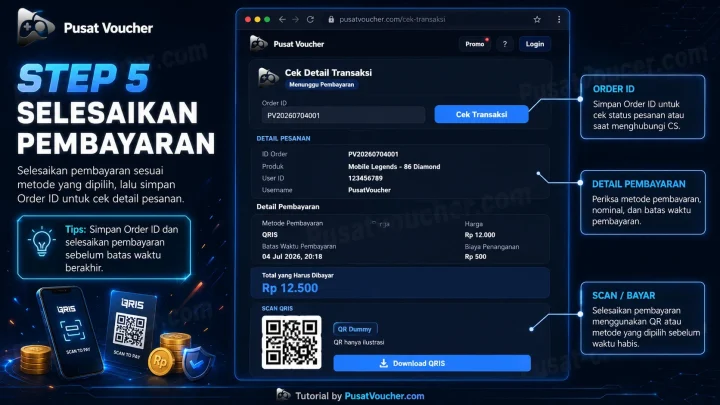 Step 5 — Selesaikan Pembayaran dan Simpan Order ID