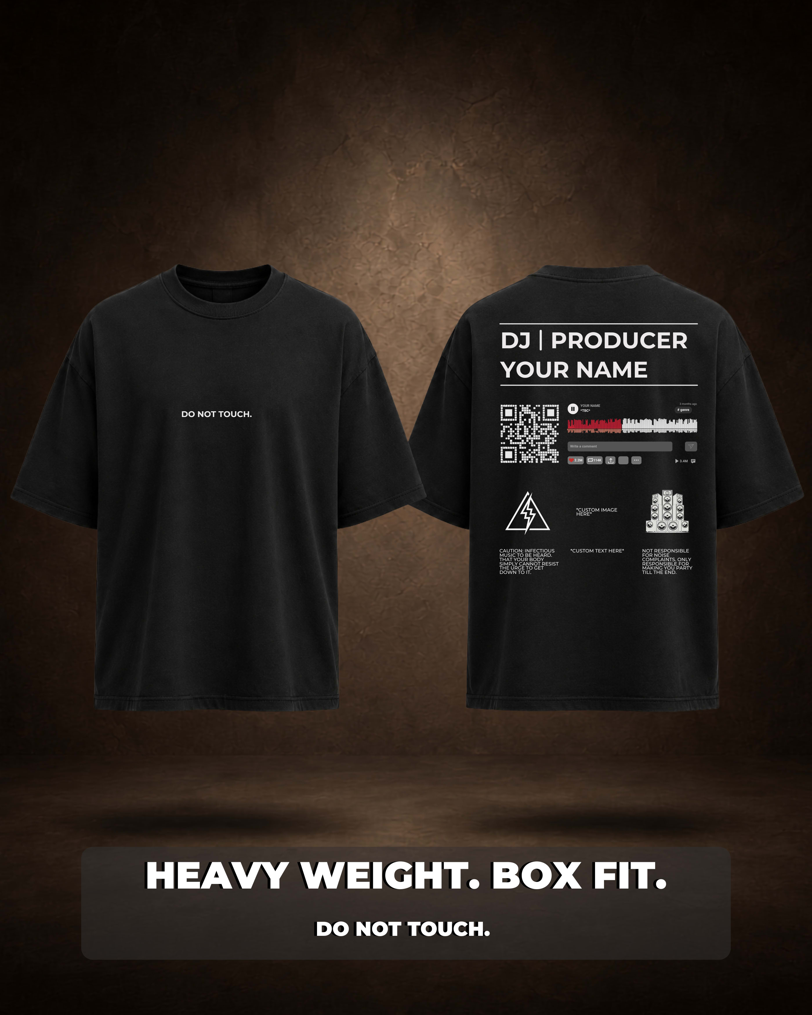 A custom DJ commission on an oversized Do Not Touch T-shirt