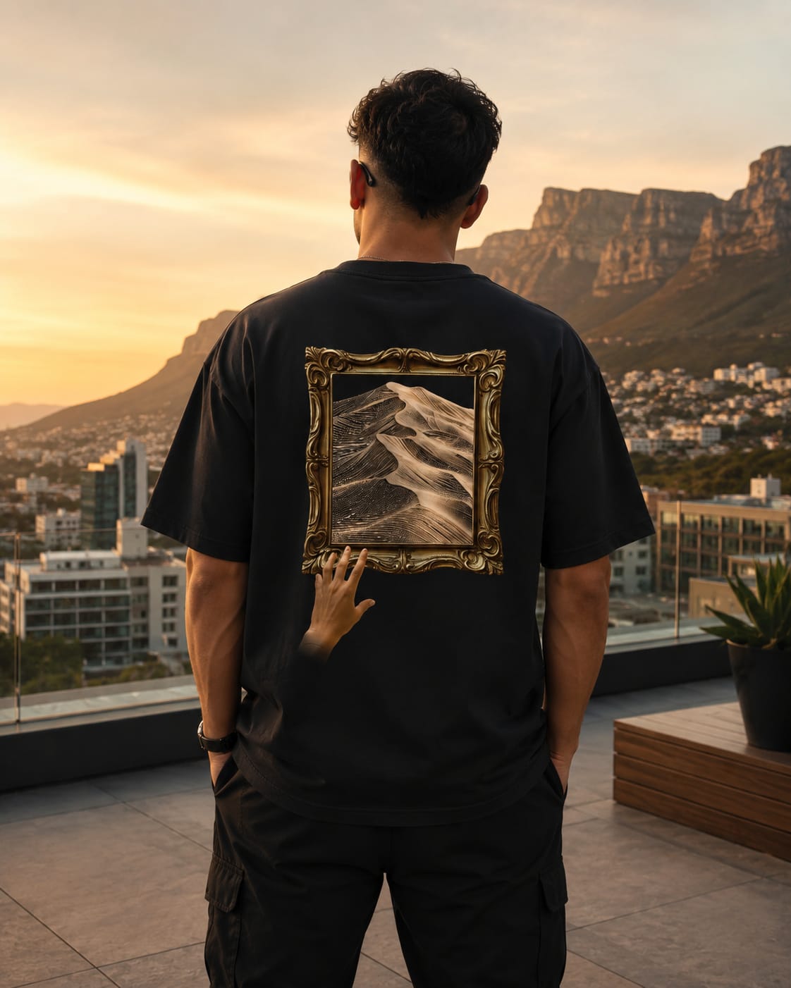 Dunes design on a black oversized Do Not Touch T-shirt