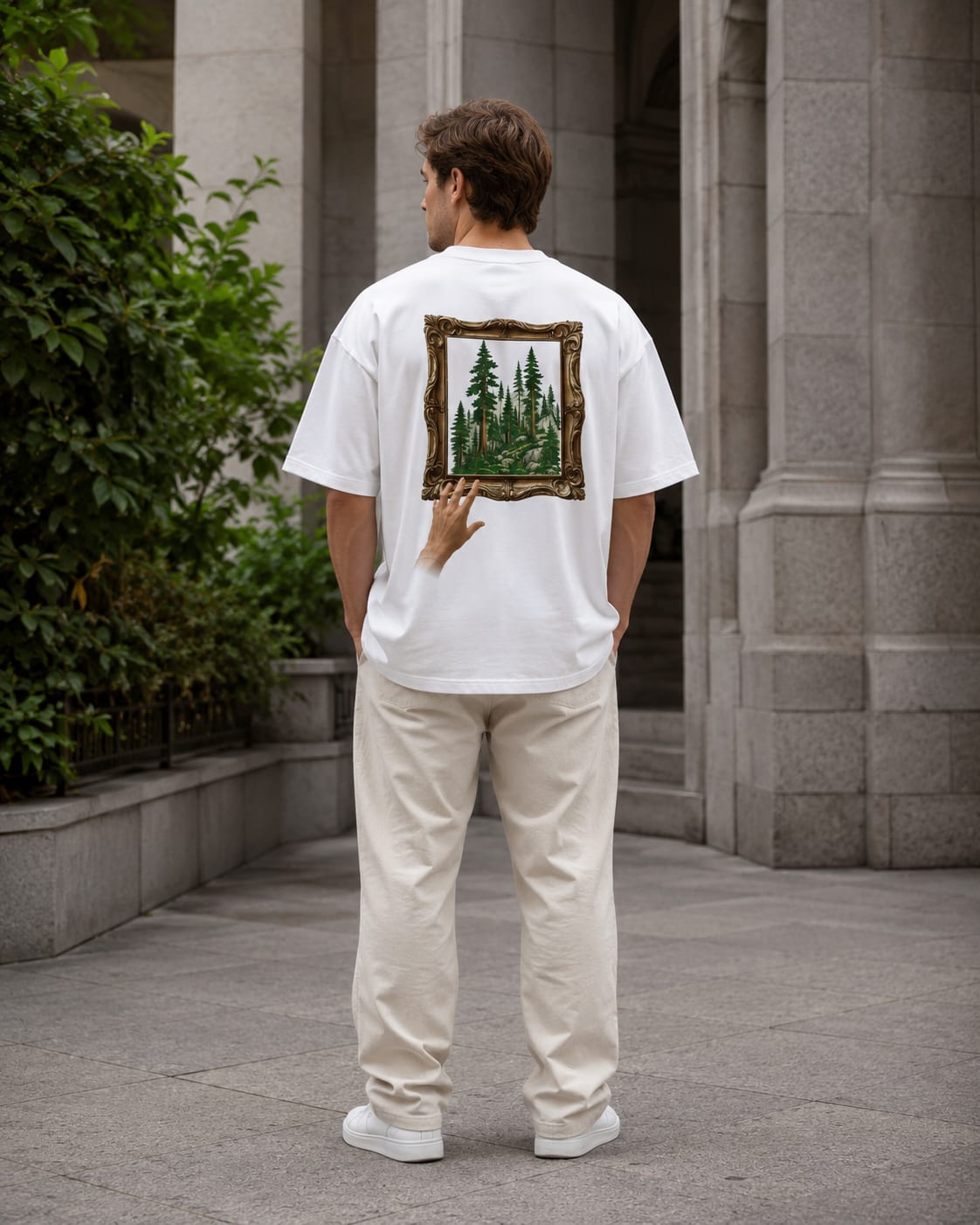 Forest design on a white oversized Do Not Touch T-shirt