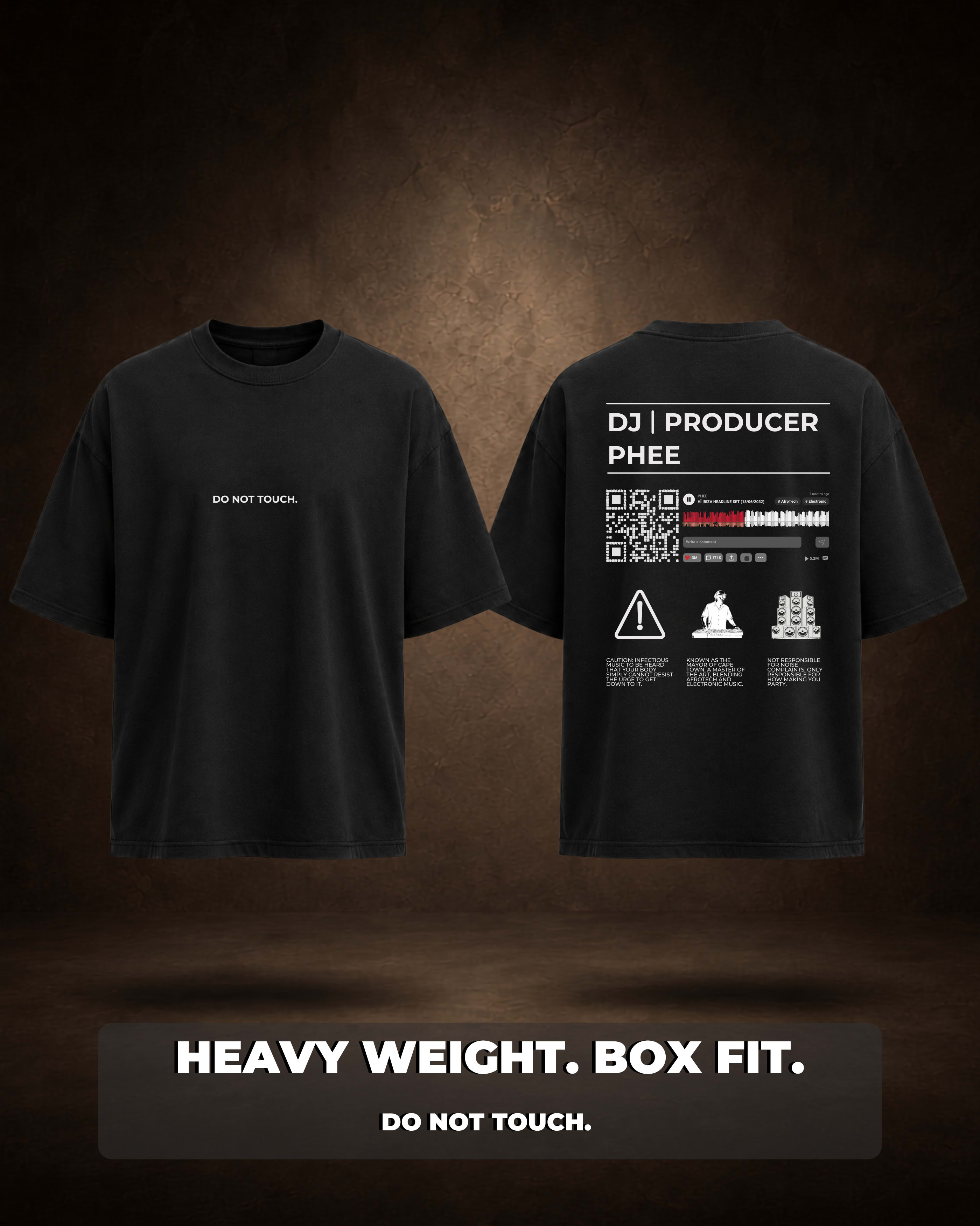 The Phee design from the DJ series on an oversized Do Not Touch T-shirt