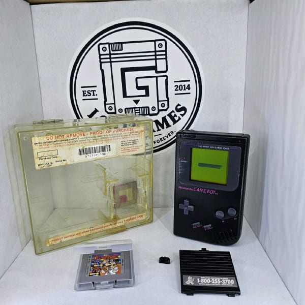 Game Boy DMG-01 Play It Loud Black Console w/ OEM Clear Acrylic Case & Dr. Mario