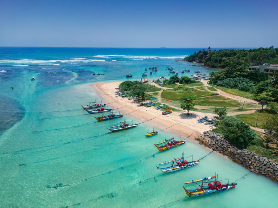 Aerial view of famous south coast beach Sri Lanka