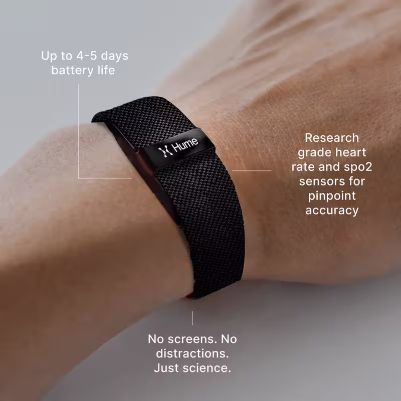 Hume Band 2.0 with heart rate and SpO2 sensors and 14-day battery