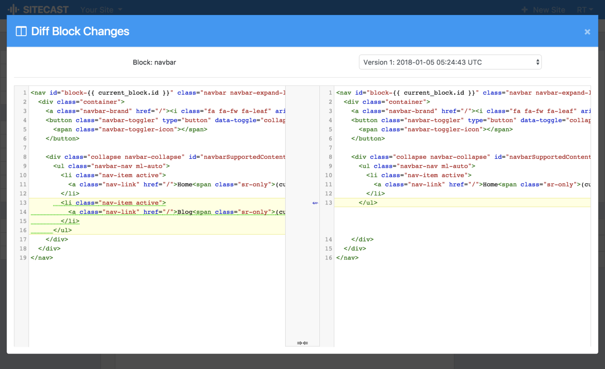 Sitecast Version Control Diff Tool