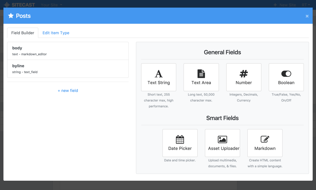 Sitecast Field Builder