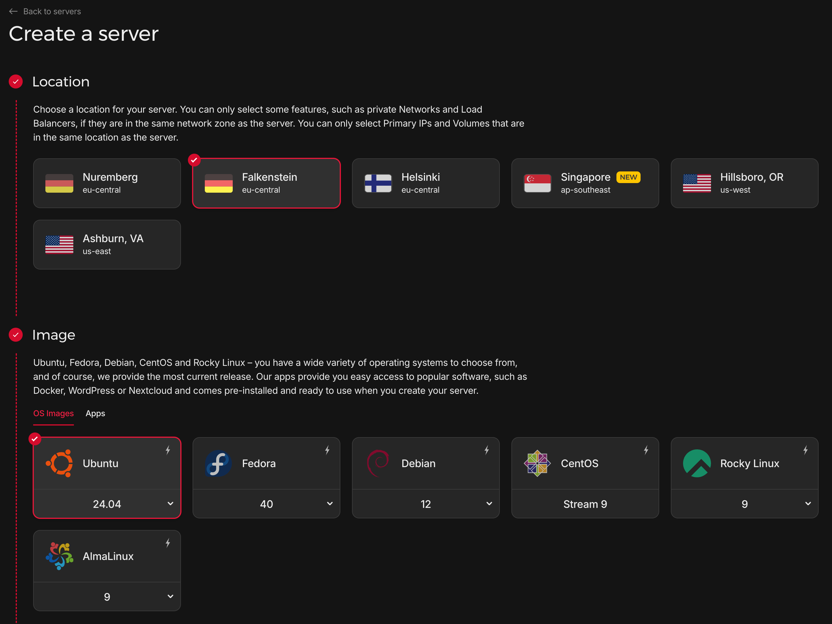Hetzner create a server