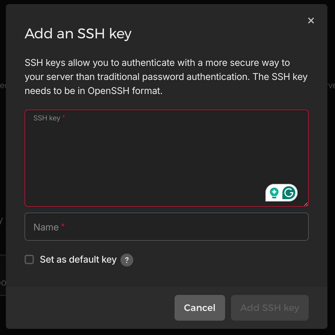 Hetzner add SSH key