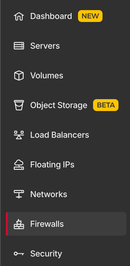 Hetzner Firewalls menu