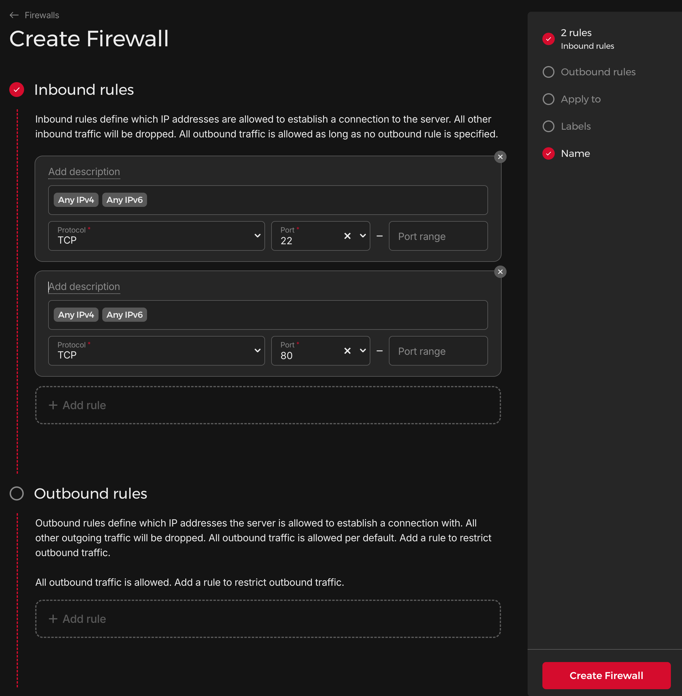 Hetzner create firewall