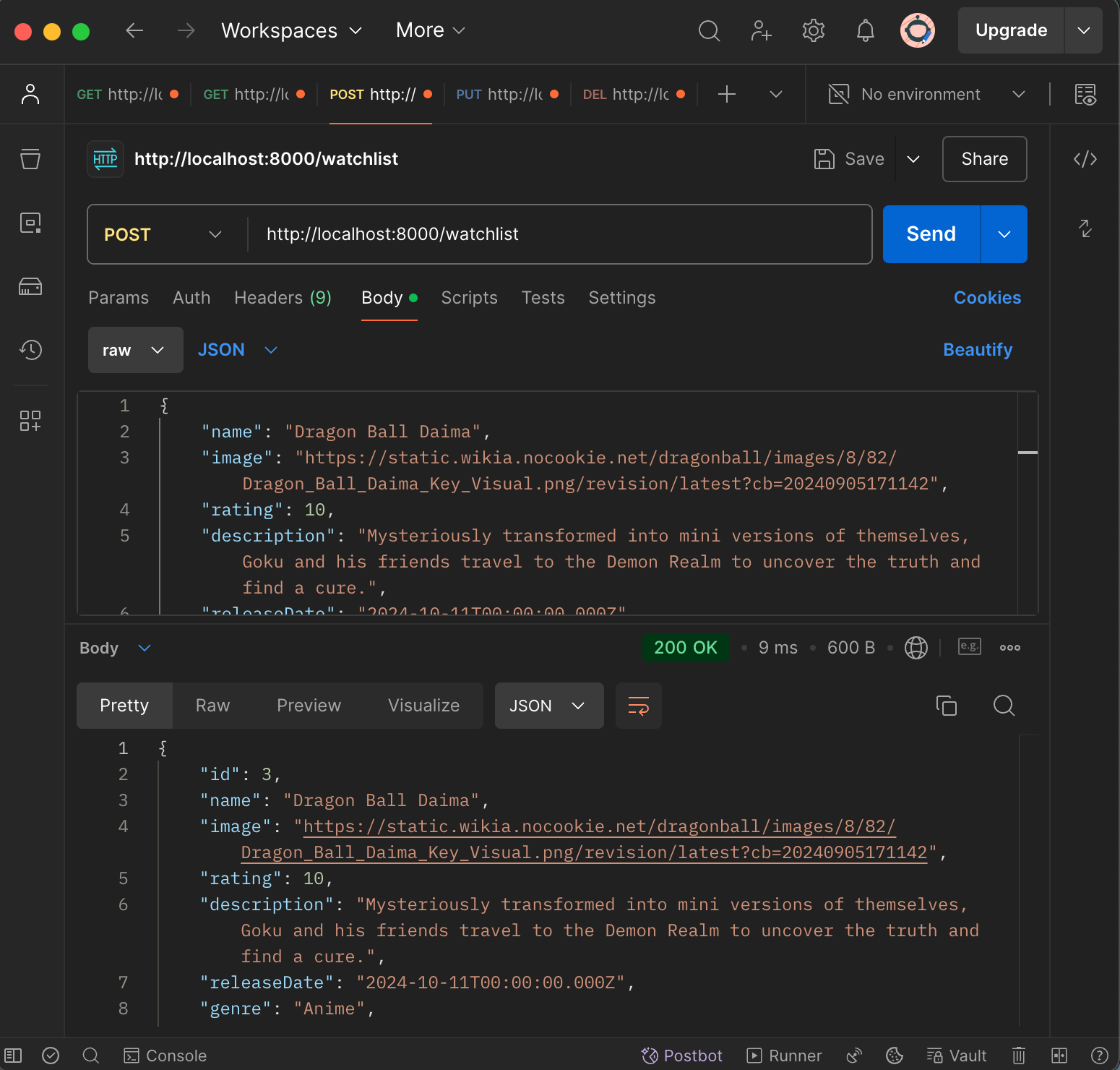 Watchlist App API POST Endpoint