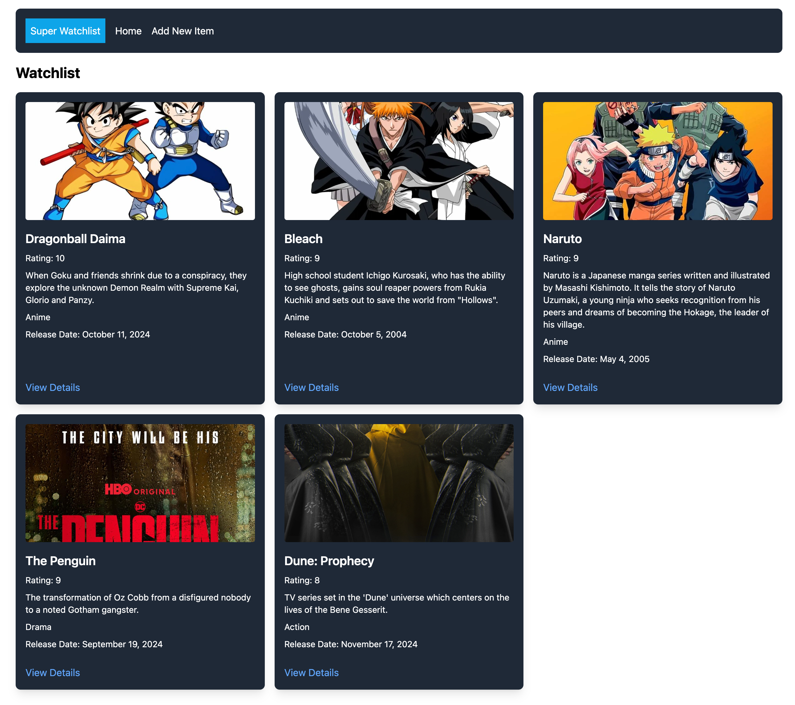 Super Watchlist App Homepage