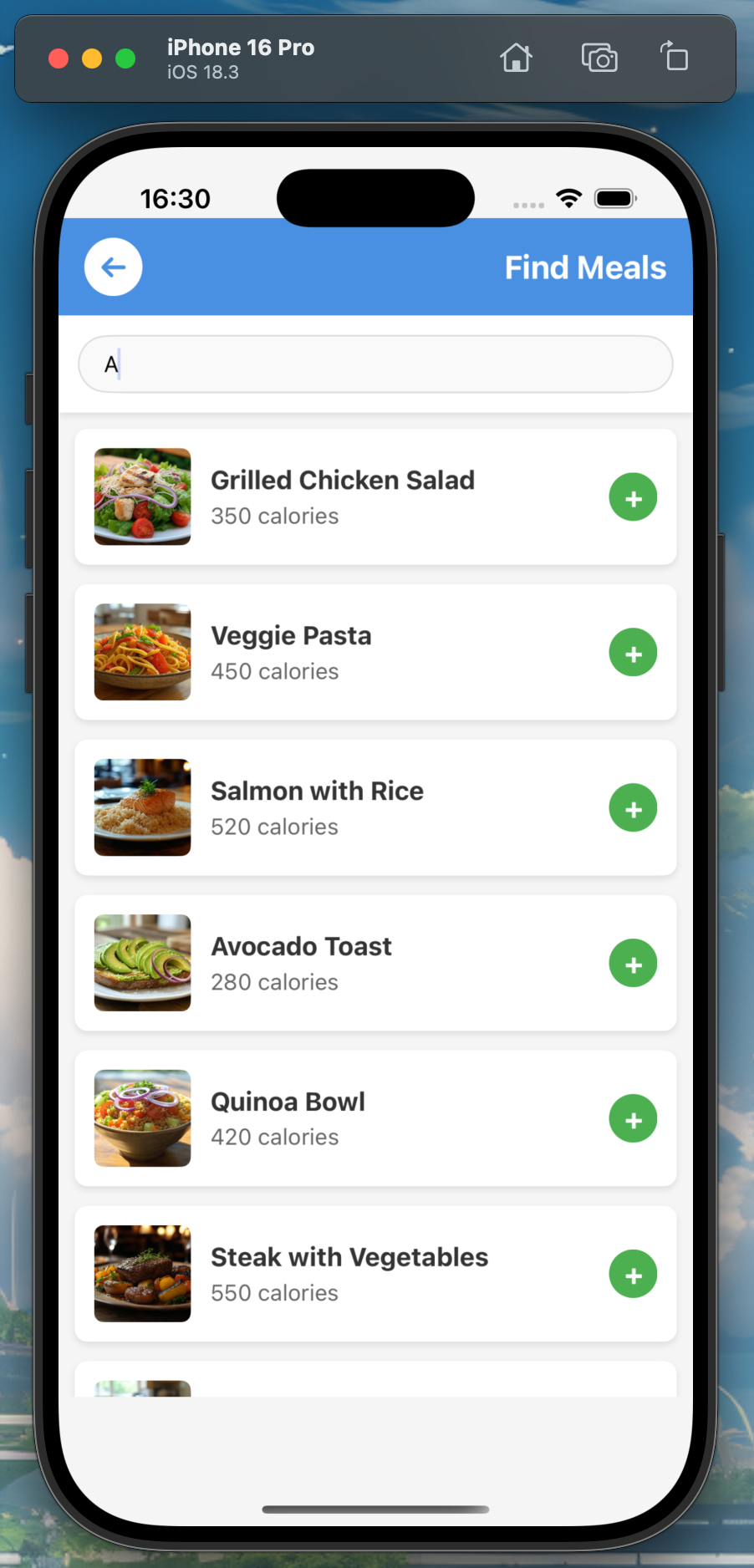 Meal Planner App Search Screen