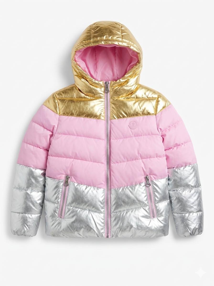Jaqueta Avulsa Infantil Feminina Metalizada Puffer Kiko e Kika com Capuz Tam 4 e 6