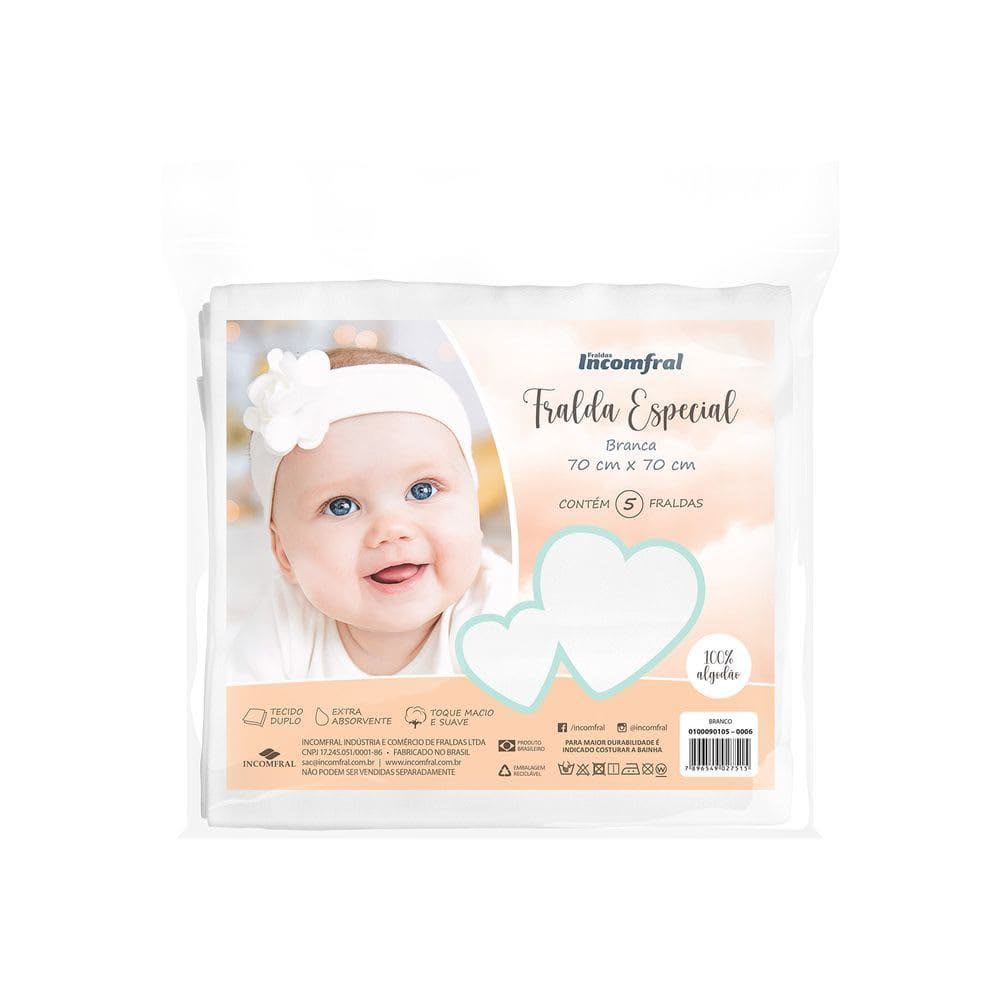 Fralda de Pano Especial 5 unidade Fraldas Incomfral - Branco
