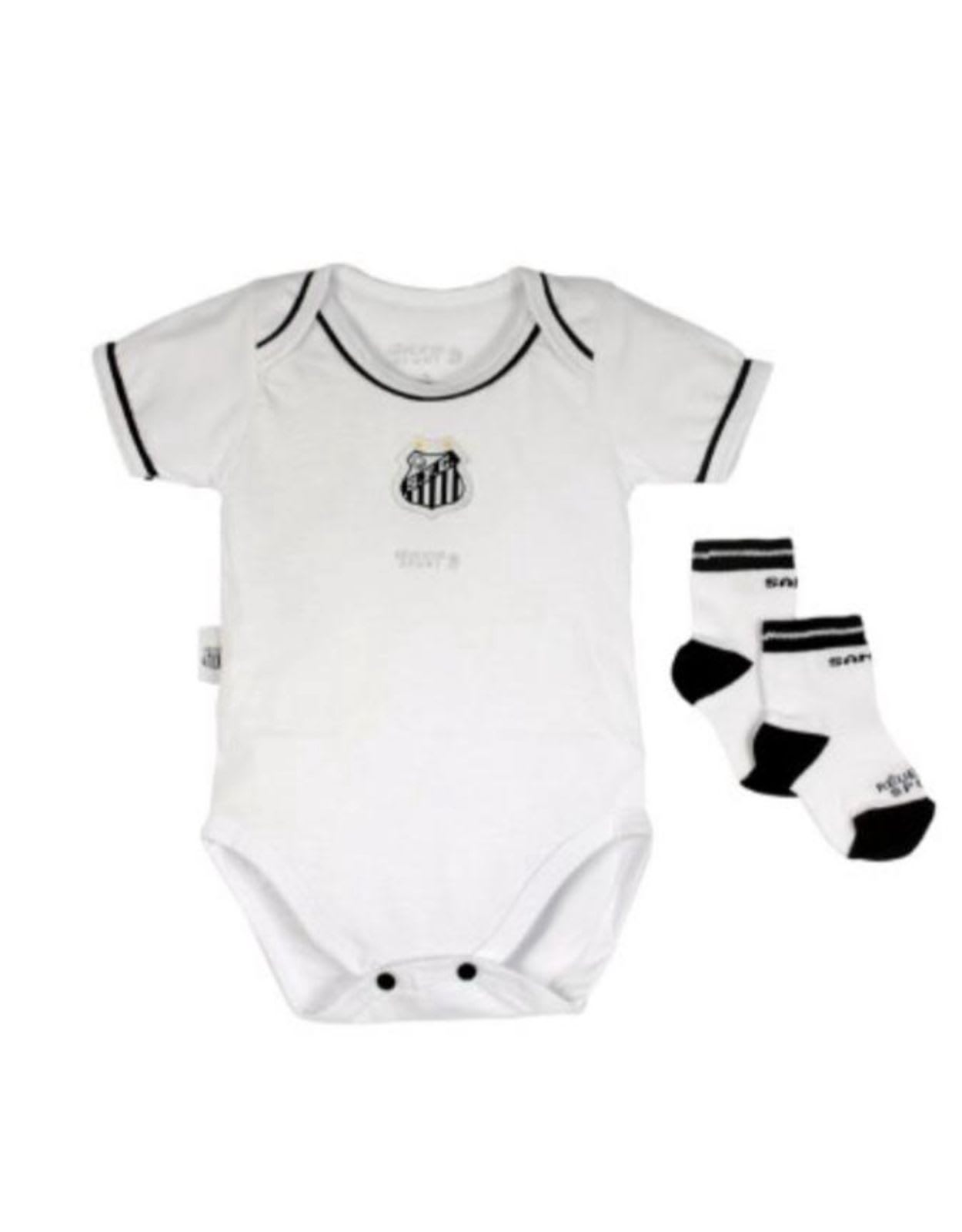  Kit Body Manga Curta com Par de Meias, Meia Malha Unissex Santos Tamanho G - Revedor