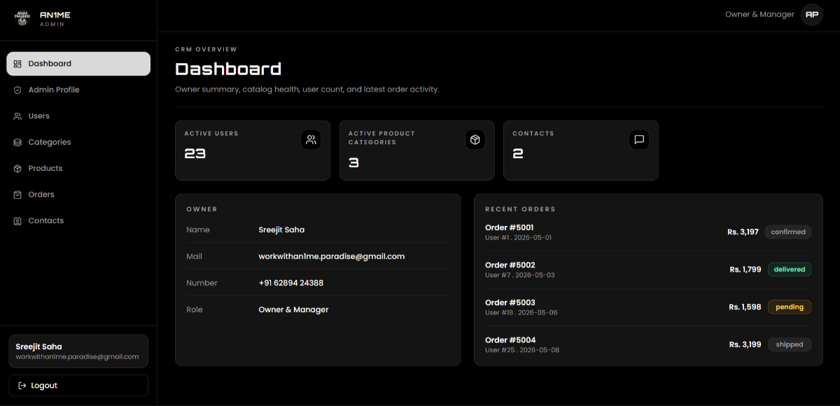 Custom ecommerce software with owner portal
