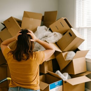 Broken and damaged cardboard moving boxes