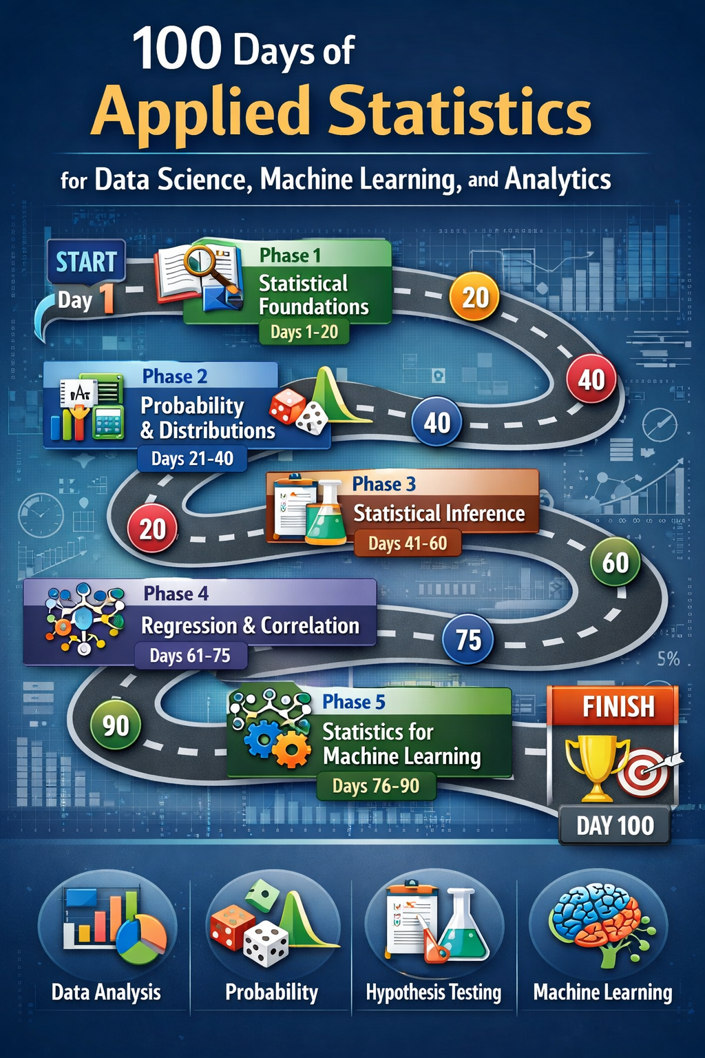 road map 100 days applied statistics