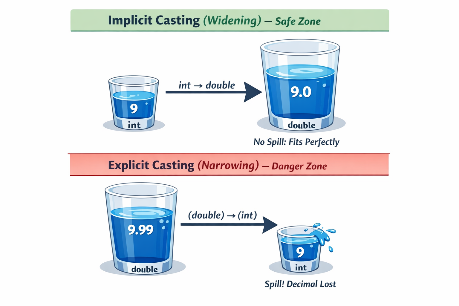 Java Casting Diagram: Implicit vs Explicit