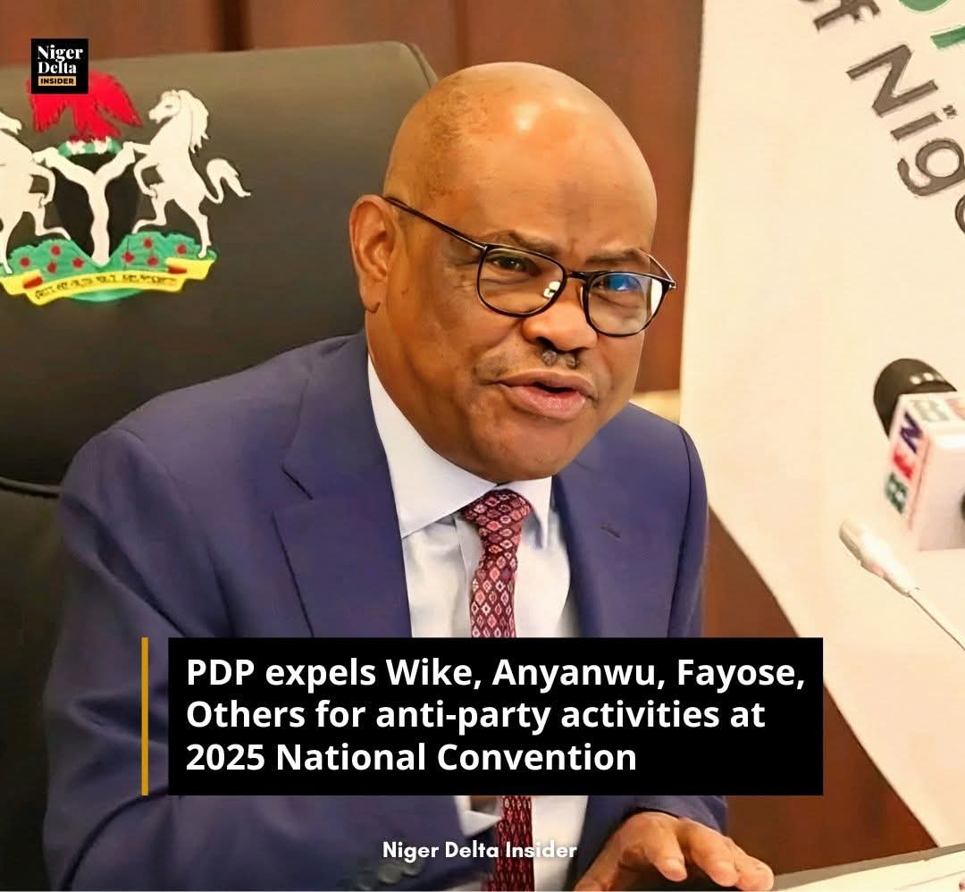 PDP Expels Wike, Anyanwu, Fayose, Others for Anti-Party Activities at 2025 National Convention
