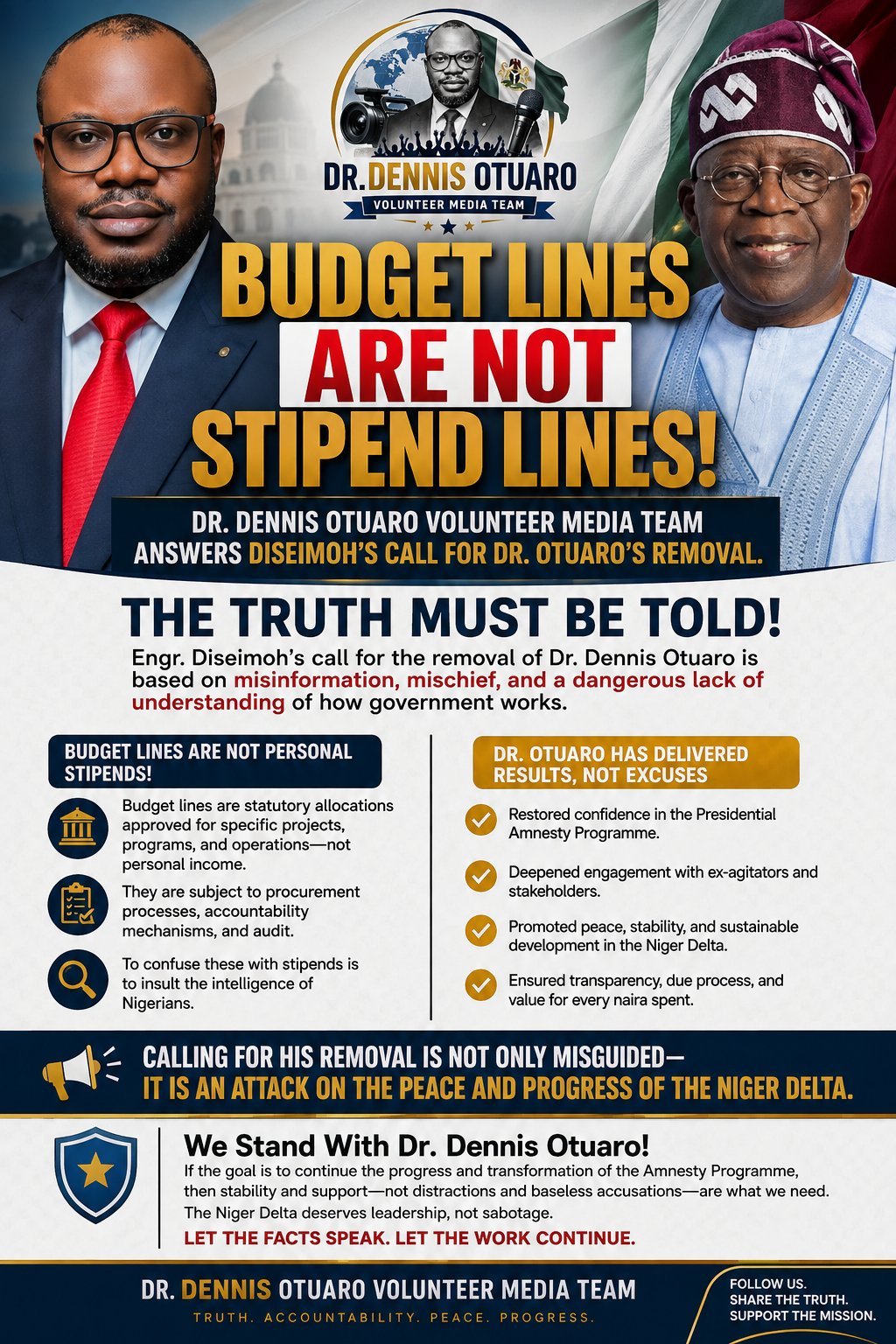 BUDGET LINES ARE NOT STIPEND LINES: DR. DENNIS OTUARO VOLUNTEER MEDIA TEAM ANSWERS DISEIMOH'S CALL FOR DR. OTUARO'S REMOVAL