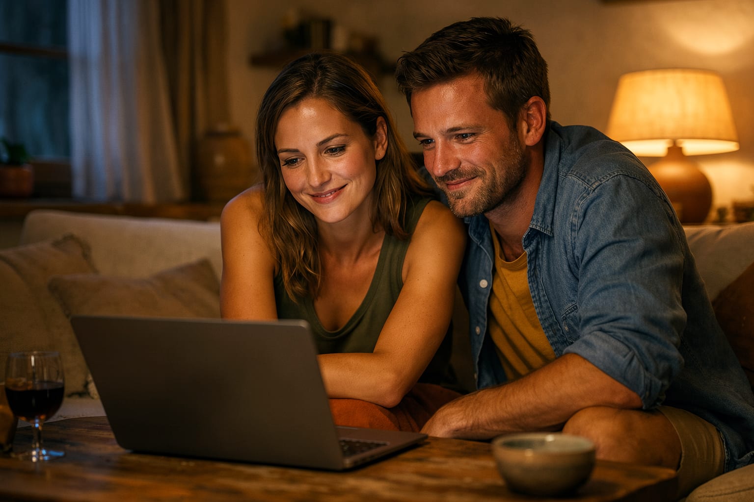 Pareja descubriendo sus mensajes de boda