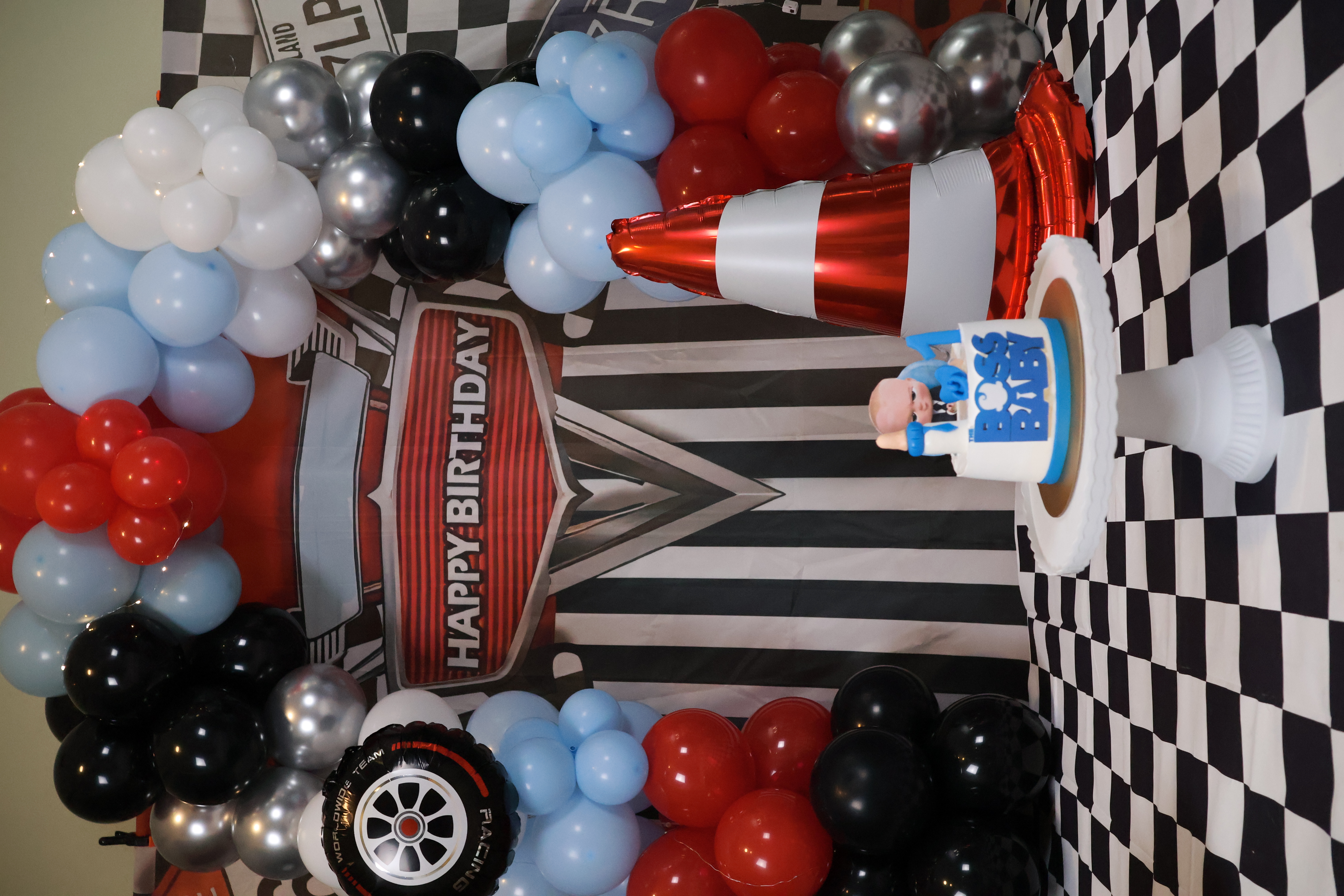 Car racing birthday balloon decoration by Balloons and Bliss SG