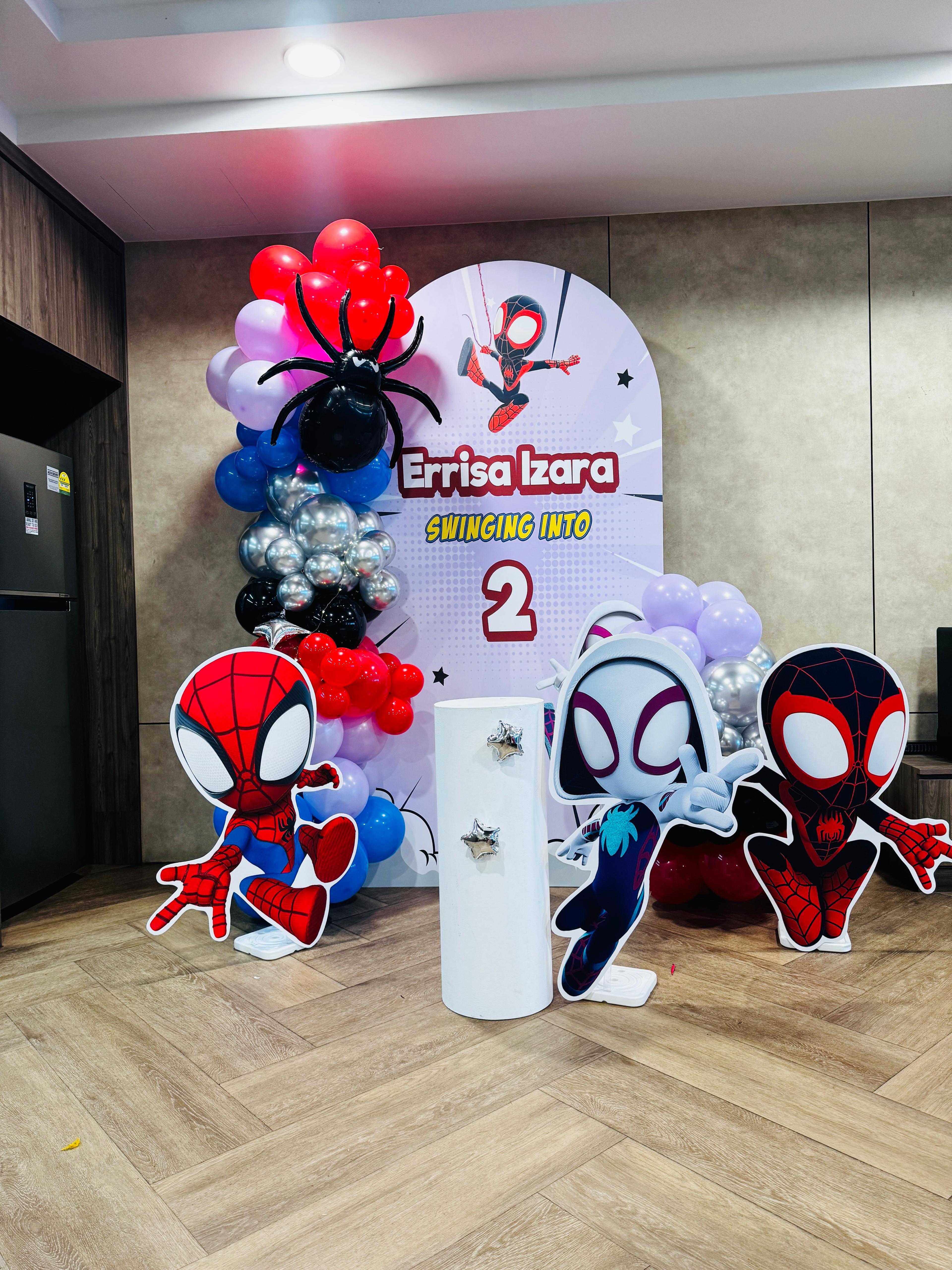 Spider superhero-inspired birthday decoration by Balloons and Bliss SG