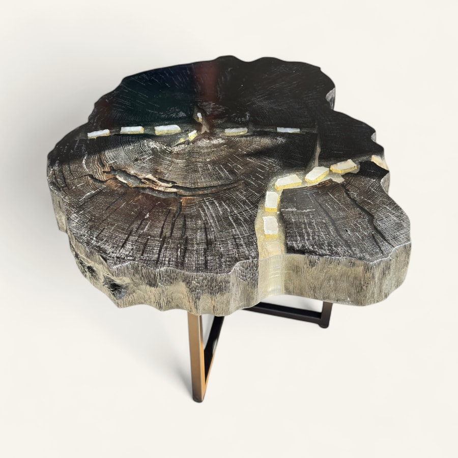 Selenite Vein — stolik z czarnego dębu, selenitu i żywicy — Czarny dąb kopalny