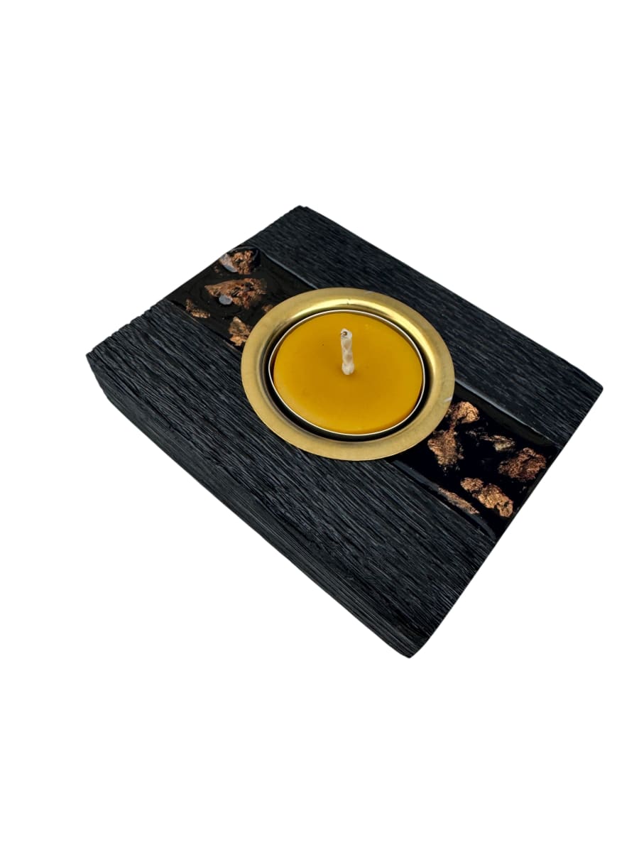 Bougeoir en chêne des marais pour 1 bougie tealight — 100 × 80 × 30 mm — Cire d'abeille