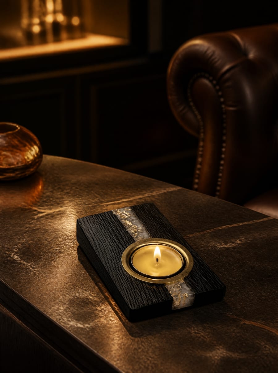 Bog oak candle holder for 1 tealight — 120 × 80 × 30 mm — Ancient bog oak