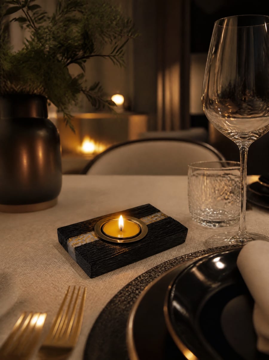 Bog oak candle holder for 1 tealight — 120 × 80 × 30 mm — Beeswax