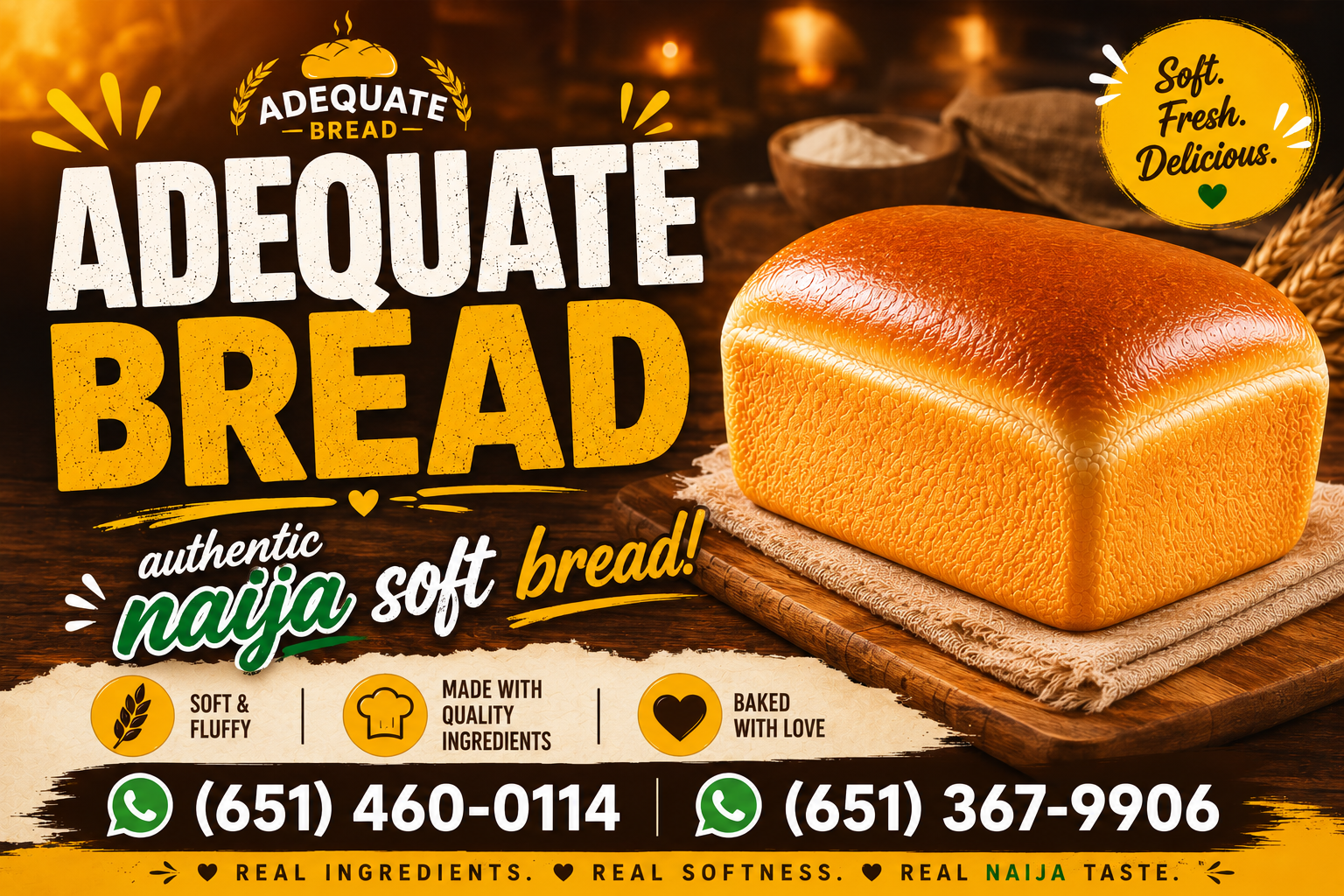 Golden fluffy Adequate Bakery bread fresh from the oven in Blaine MN, USA