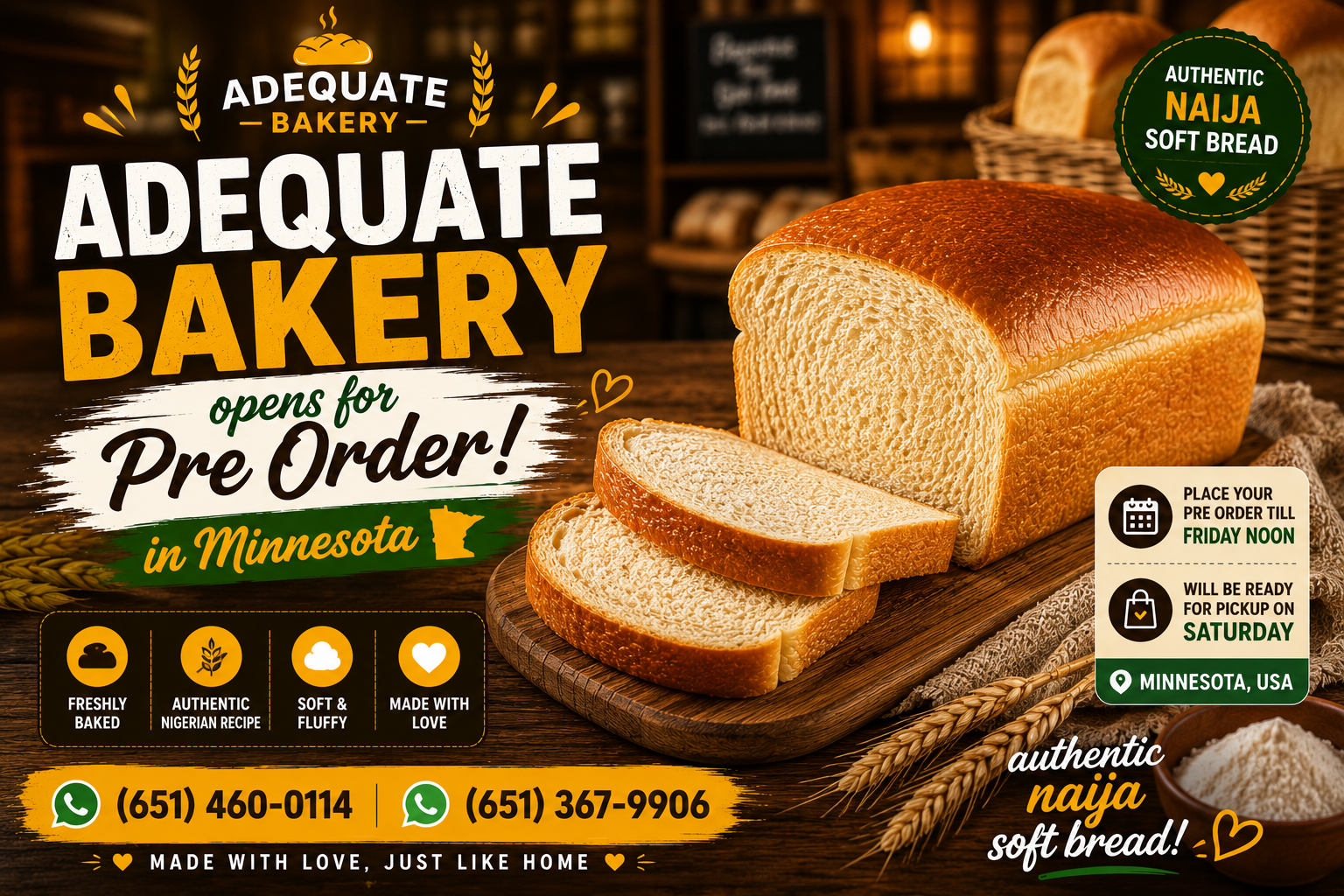 Fresh uncut golden loaf of traditional Nigerian sweet bread