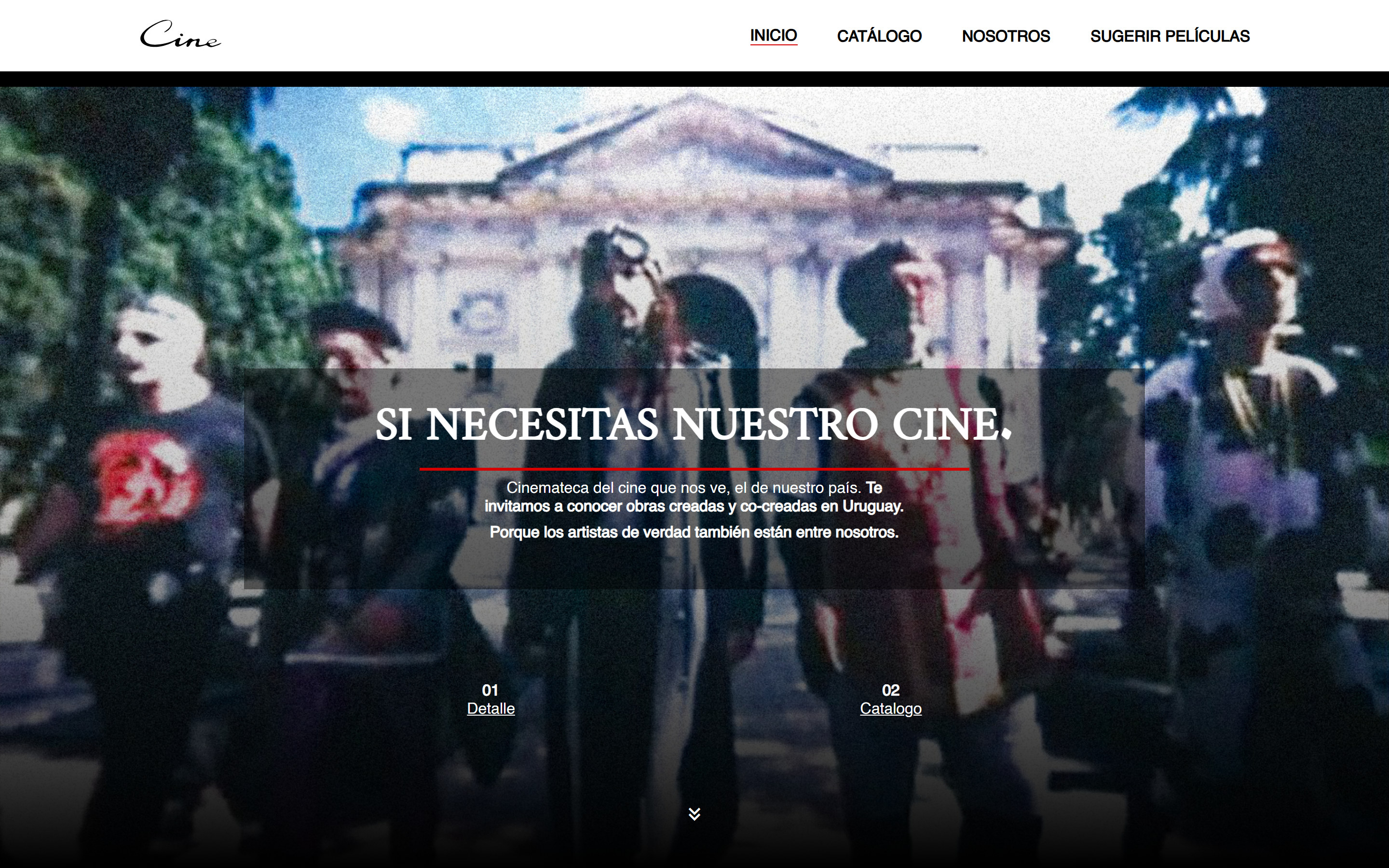 La portada del sitio: un fotograma de El Dirigible a pantalla completa con el título "Si necesitas nuestro cine"