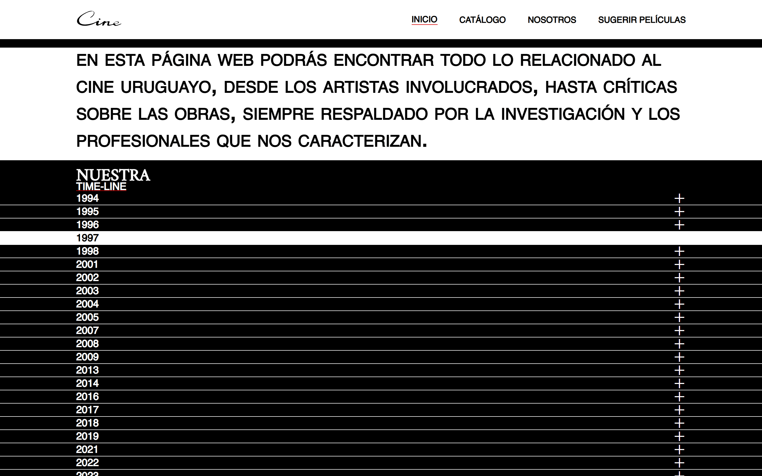 La línea de tiempo del cine uruguayo, con el año 1997 desplegado mostrando sus dos películas