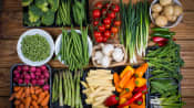 Spread of fruits and vegetables.