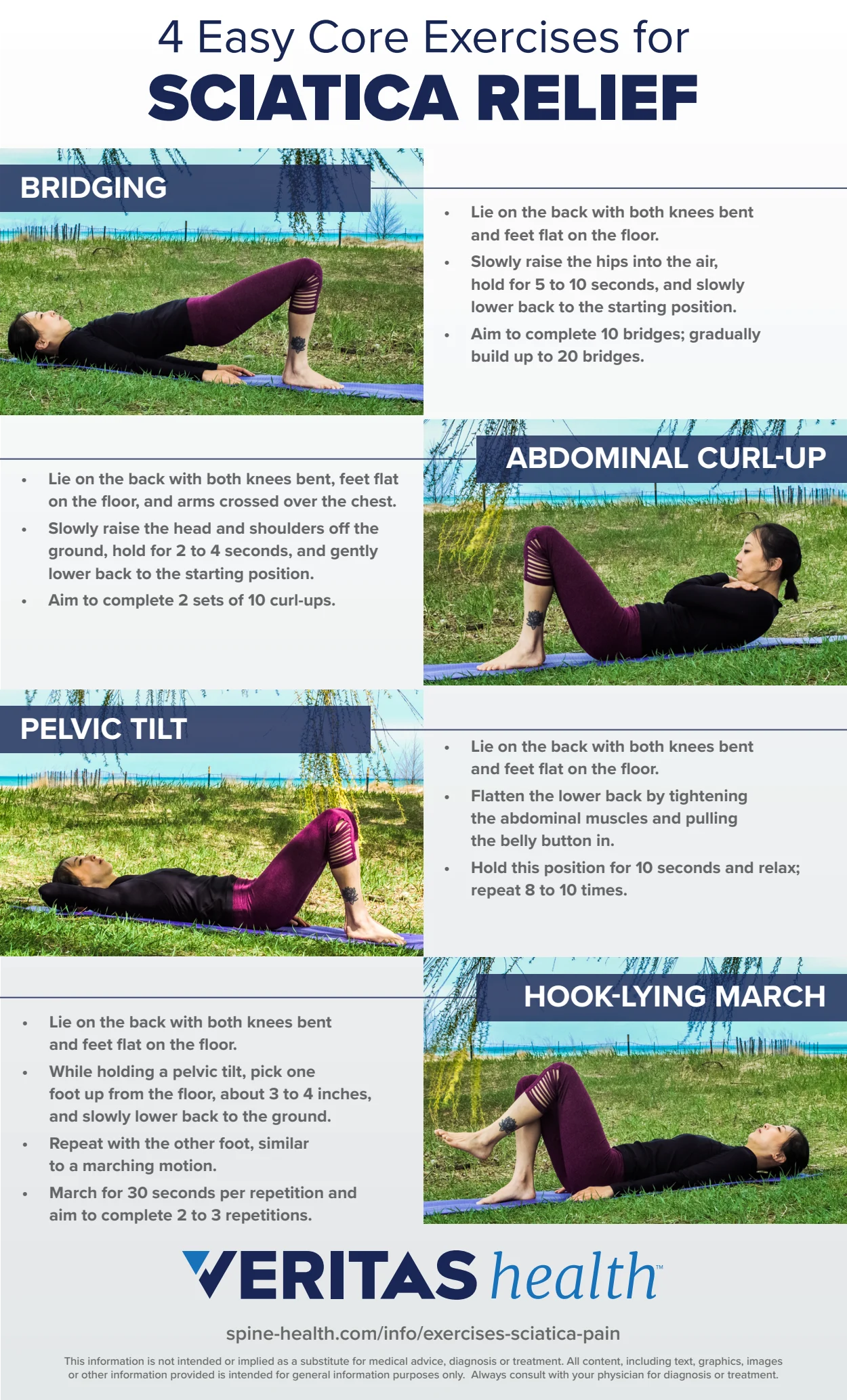 4 Easy Core Exercises for Sciatica Relief Infographic Spine health