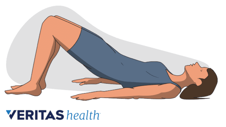 Side view illustration of a woman performing a bridge stretch.