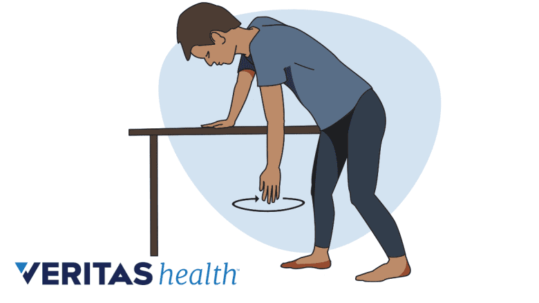 Performing the pendulum stretch for frozen shoulder