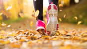 Running feet through fall leaves.