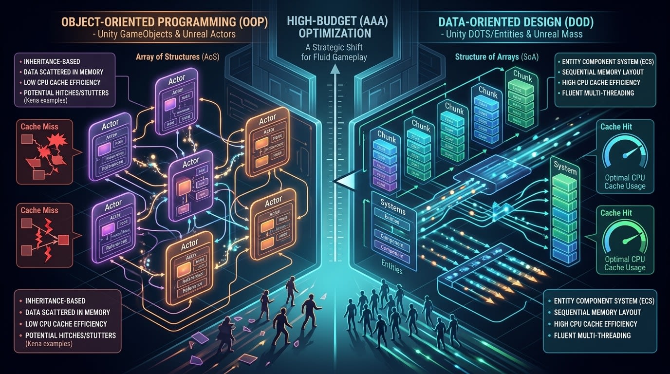 Data-Oriented Design (DOD) and Object-Oriented Programming (OOP) Comparison: Architectural and Performance Analysis on Unity DOTS and Unreal Engine 5
