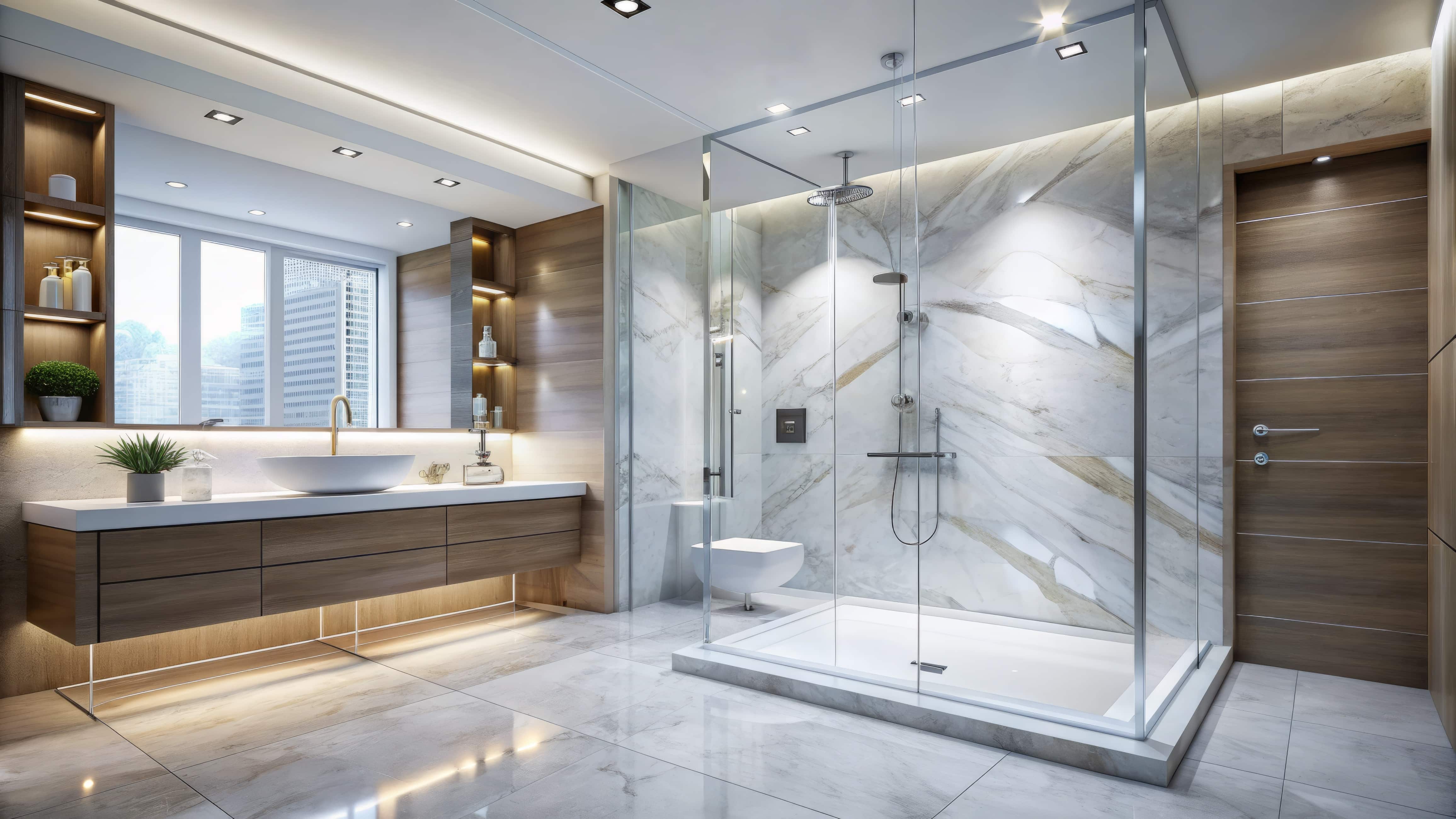 Frameless glass shower door installation in Orlando bathroom