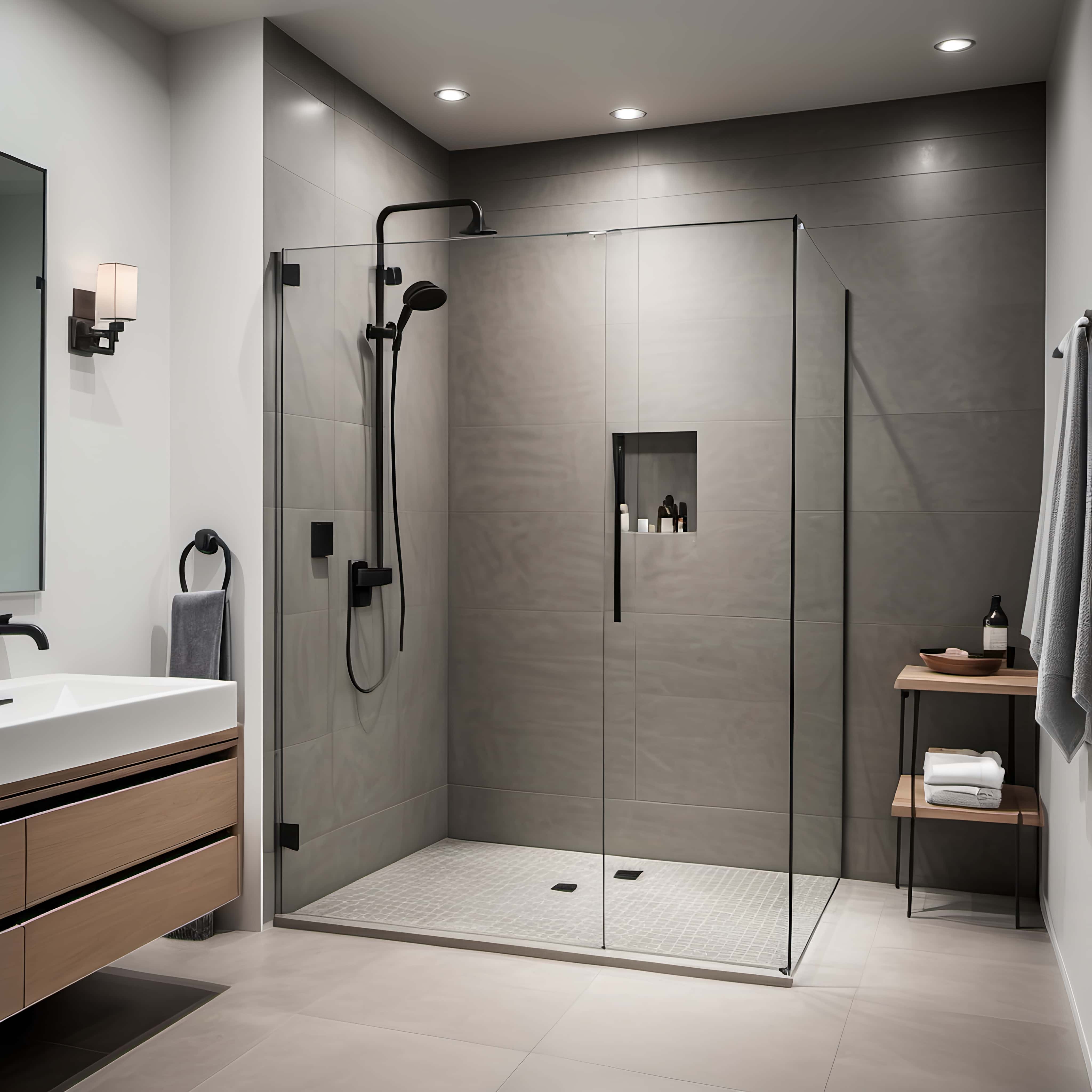 Frameless shower door in a Tampa waterfront bathroom