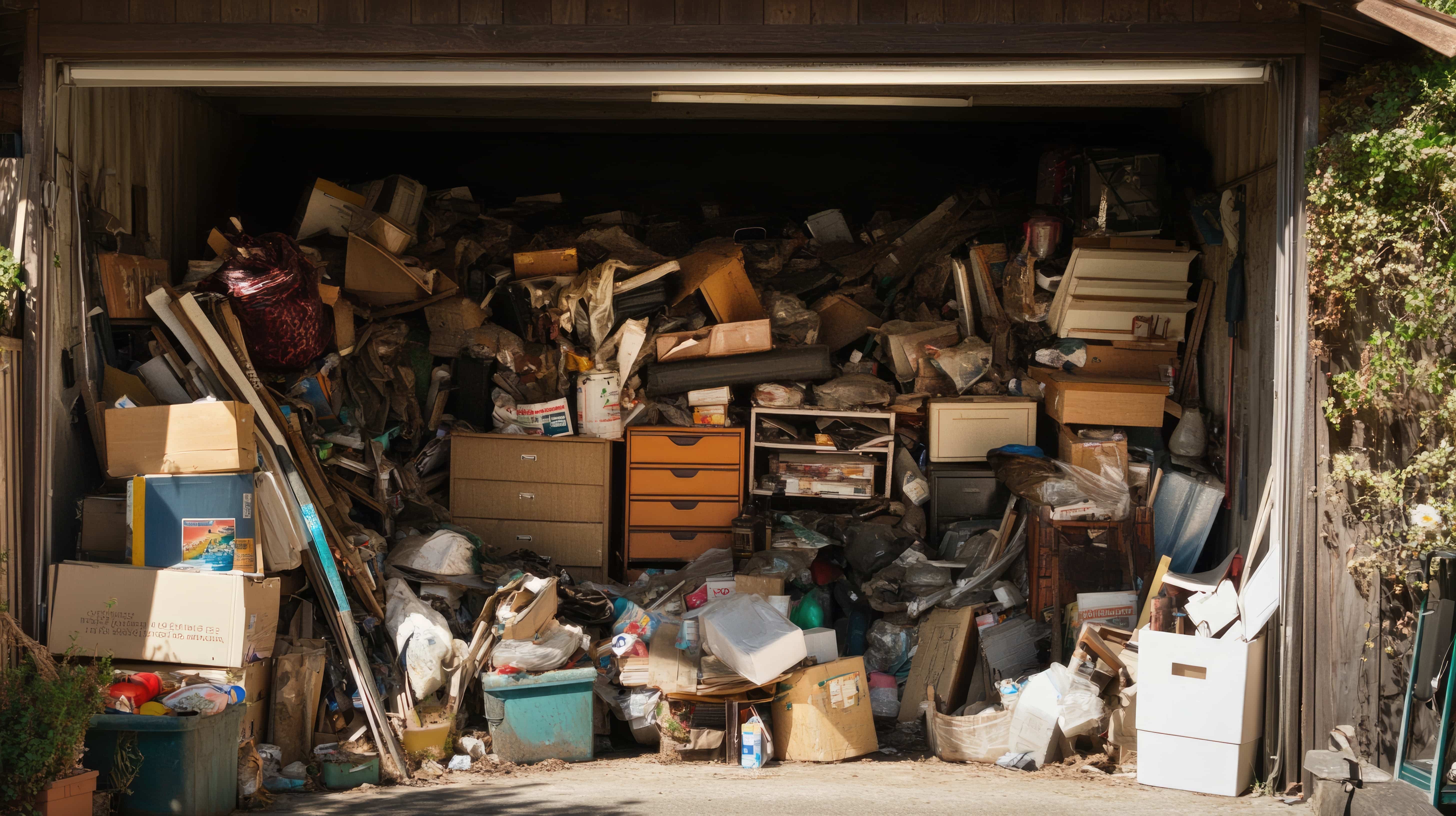 Professional garage clearance in London — licensed team removing junk and rubbish from a cluttered garage