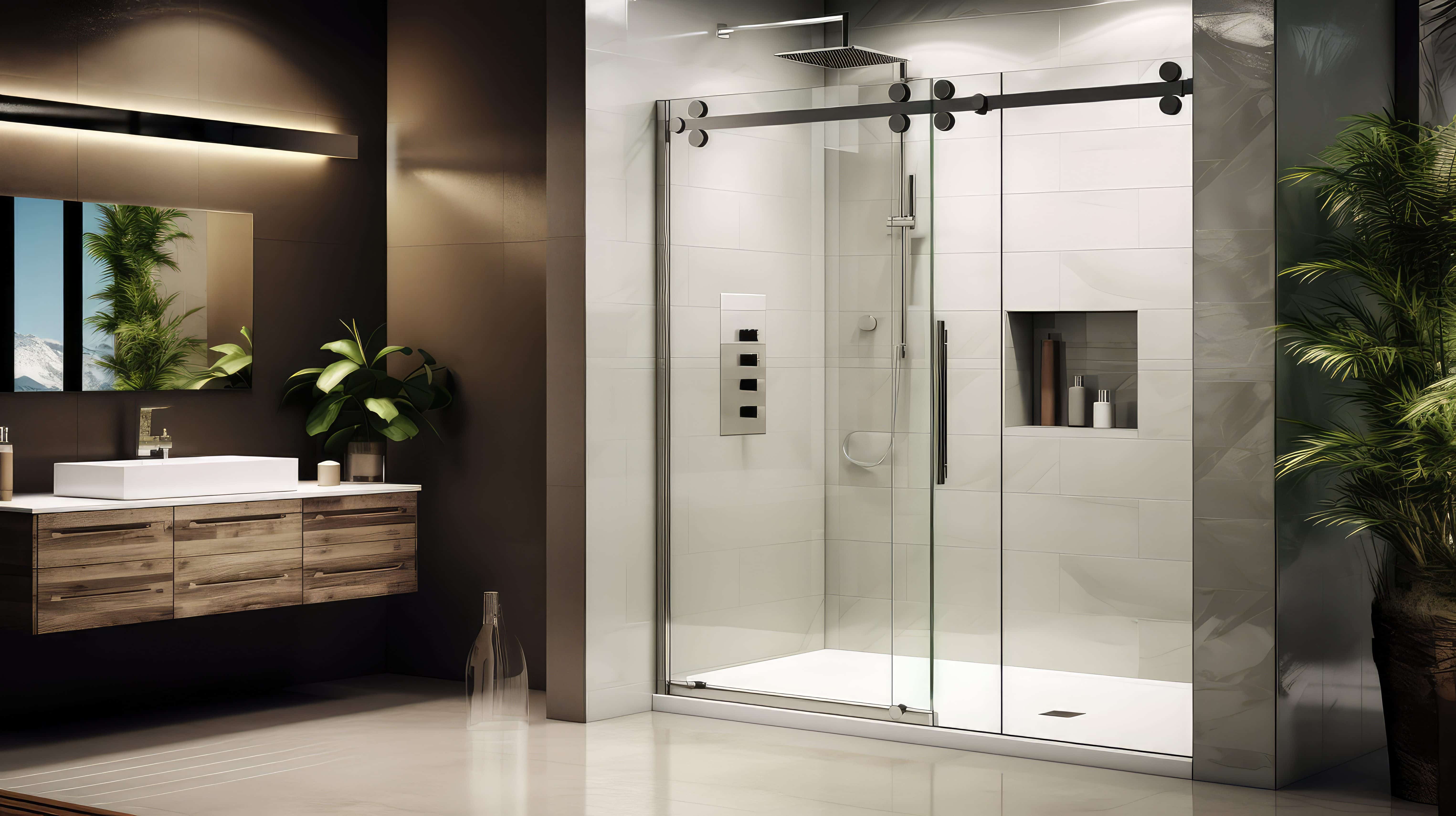 Frameless glass shower door installed in a Tampa, FL coastal home — corrosion-resistant hardware and tempered glass ideal for Florida's humidity