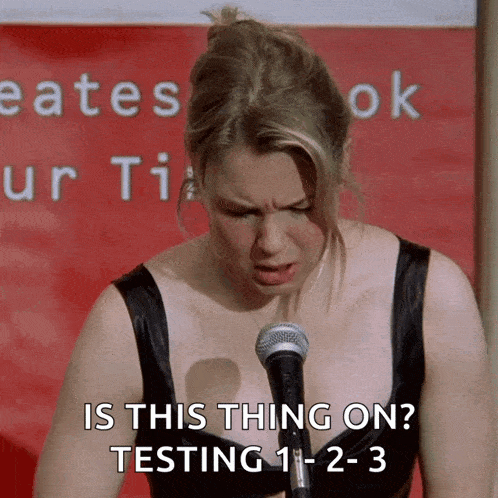 Bridget Jones testing microphone GIF