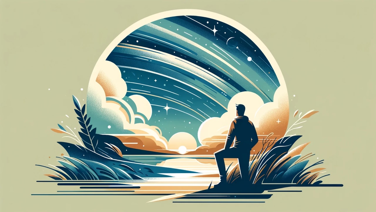 Man contemplating under a starry sky